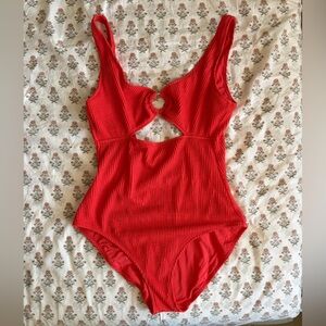 Aerie Bright Red One-Piece Swimsuit with Ring Cutout